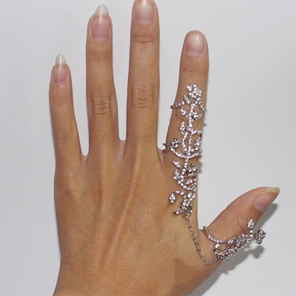 New Womens Unique 2 Crystal Vines Rings in One - Picture 1 of 2